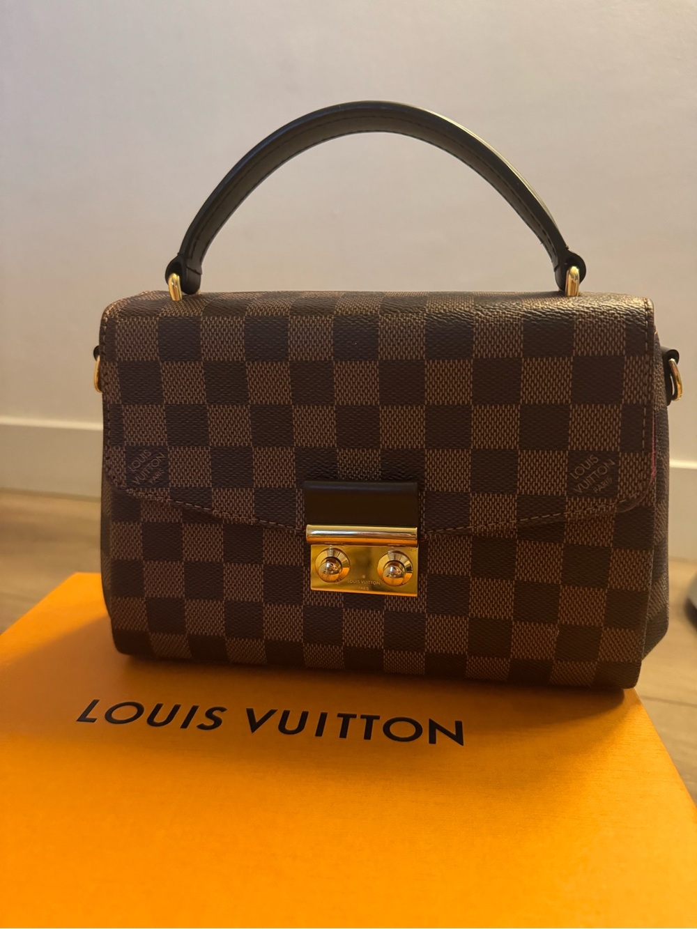 Louis Vuitton Brown Damier Ebene Top Handle Satchel with Gold Hardware